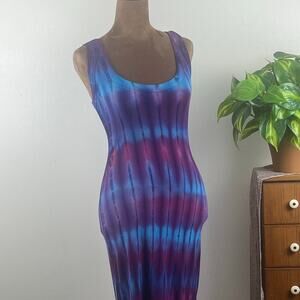 Cotton Citizen Purple and Blue Tie Dye Ribbed Knit Maxi Tank Dress Size Small